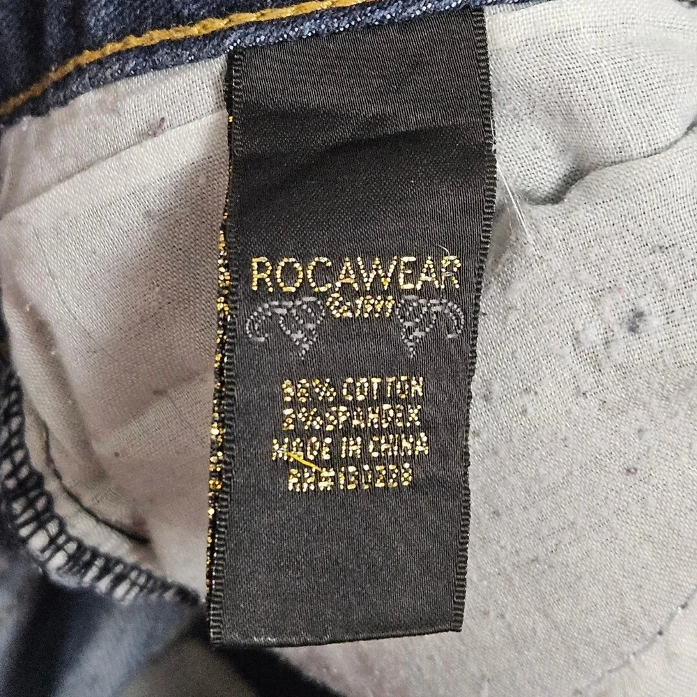 Rocawear Y2K Style Graffiti Pocket Skinny Jeans Dark Wash Stretch Womens 9 Denim - Picture 7 of 13